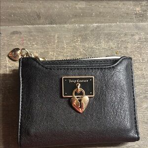 Juicy Couture Black Leather Wallet with Gold Heart Accent - removable cc sleeve